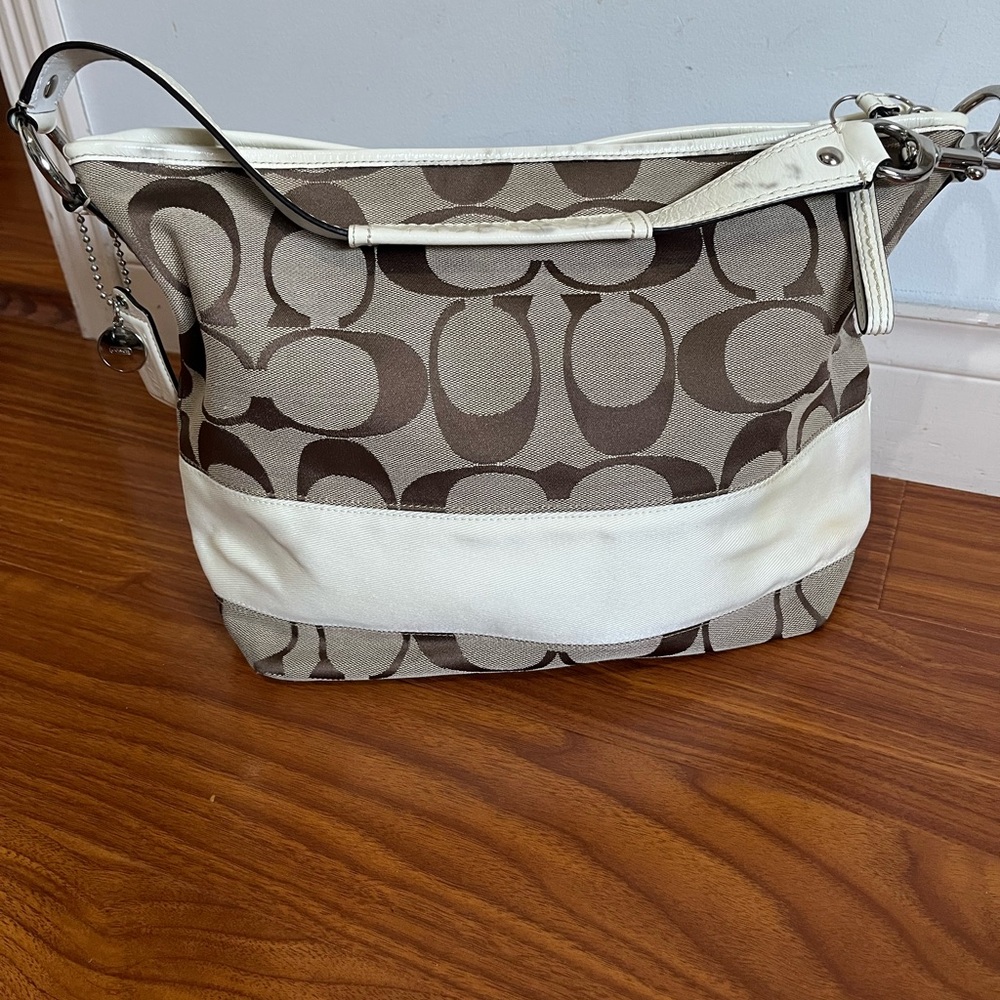 Coach Tan and Cream Signature Shoulder Bag